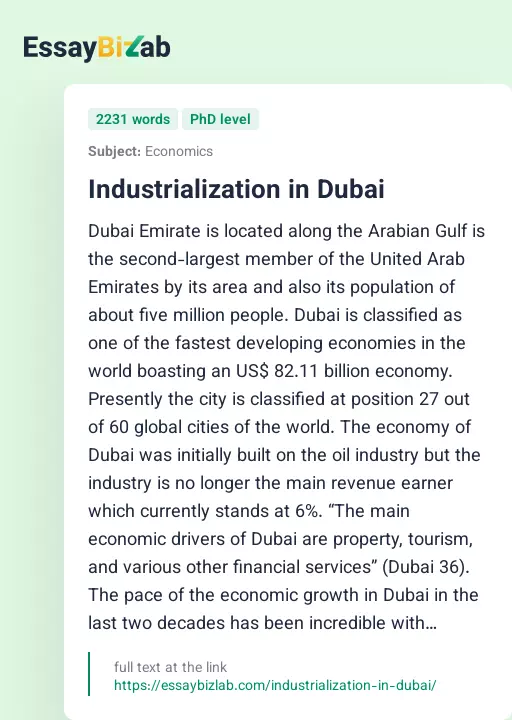 Industrialization in Dubai - Essay Preview