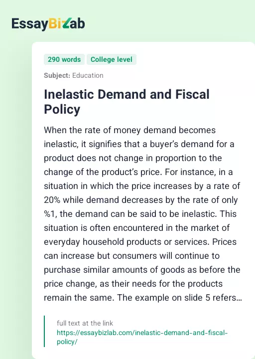 Inelastic Demand and Fiscal Policy - Essay Preview