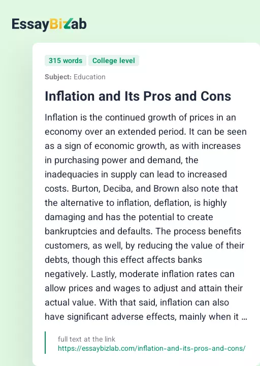 Inflation and Its Pros and Cons - Essay Preview