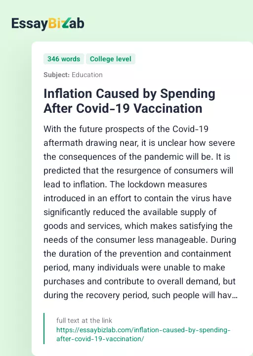 Inflation Caused by Spending After Covid-19 Vaccination - Essay Preview