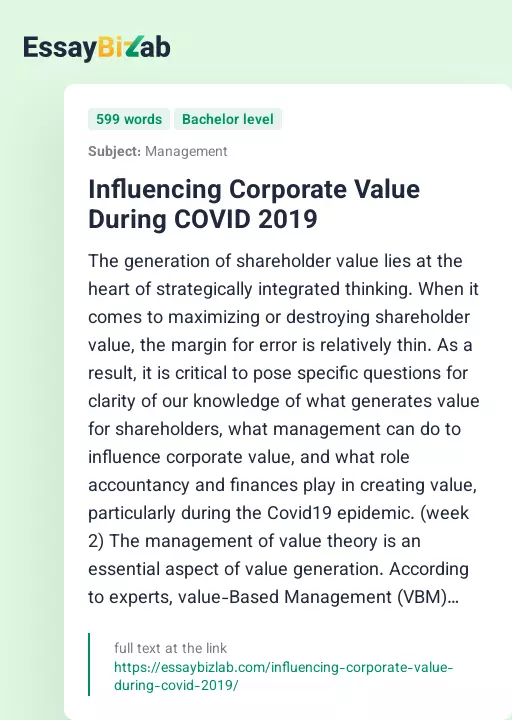 Influencing Corporate Value During COVID 2019 - Essay Preview