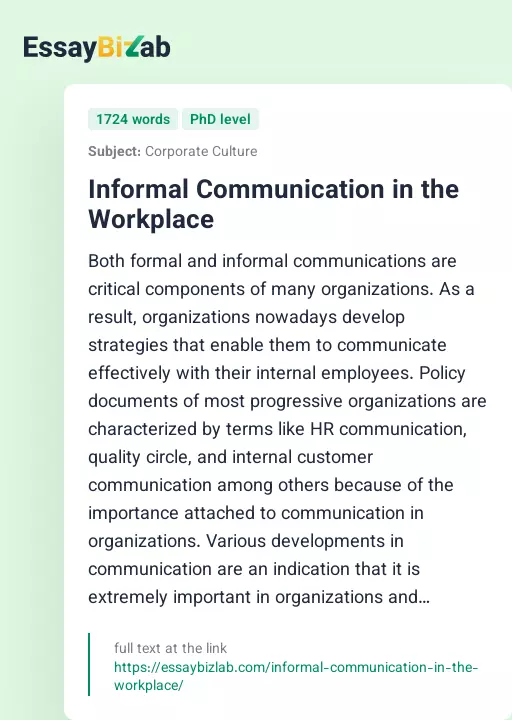 Informal Communication in the Workplace - Essay Preview