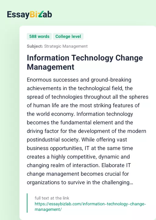 Information Technology Change Management - Essay Preview