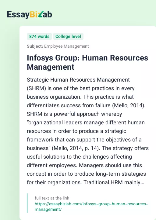 Infosys Group: Human Resources Management - Essay Preview