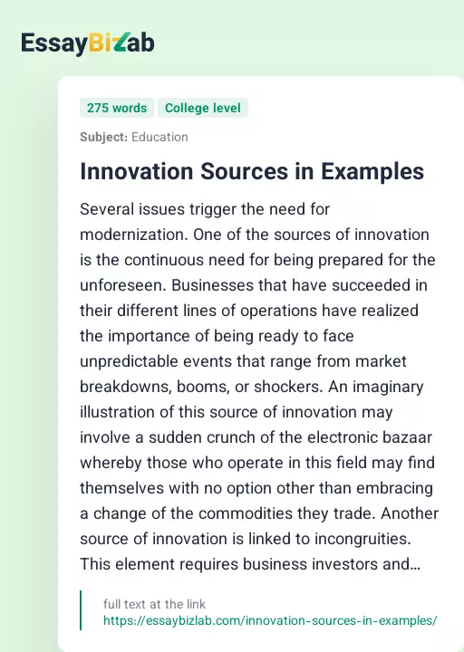 Innovation Sources in Examples - Essay Preview
