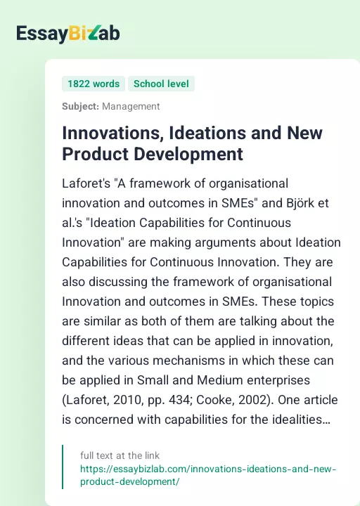 Innovations, Ideations and New Product Development - Essay Preview
