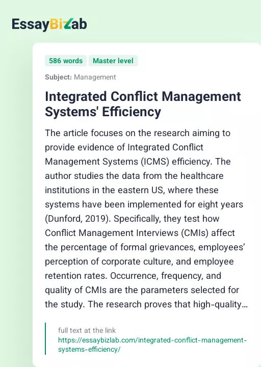 Integrated Conflict Management Systems' Efficiency - Essay Preview