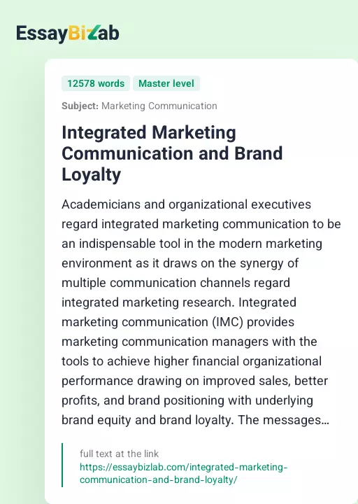 Integrated Marketing Communication and Brand Loyalty - Essay Preview