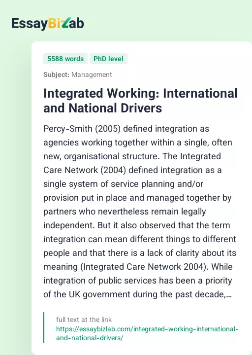 Integrated Working: International and National Drivers - Essay Preview