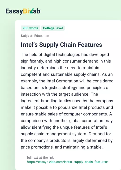 Intel’s Supply Chain Features - Essay Preview