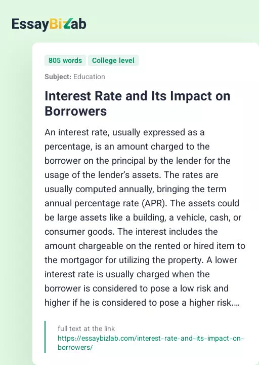 Interest Rate and Its Impact on Borrowers - Essay Preview
