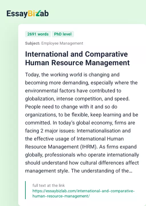 International and Comparative Human Resource Management - Essay Preview