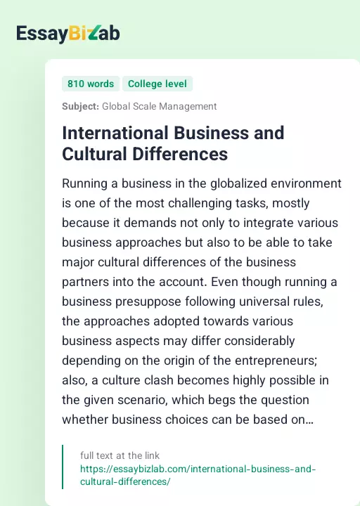 International Business and Cultural Differences - Essay Preview