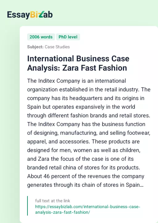 International Business Case Analysis: Zara Fast Fashion - Essay Preview