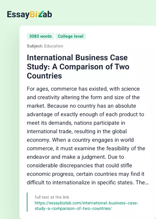International Business Case Study: A Comparison of Two Countries - Essay Preview