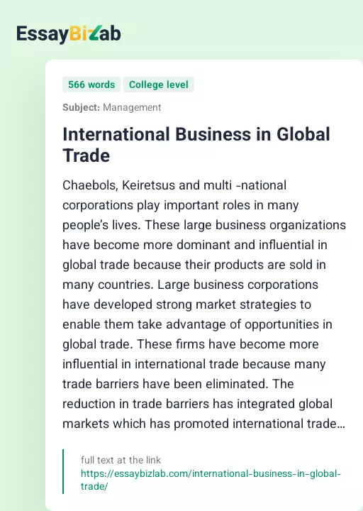 International Business in Global Trade - Essay Preview