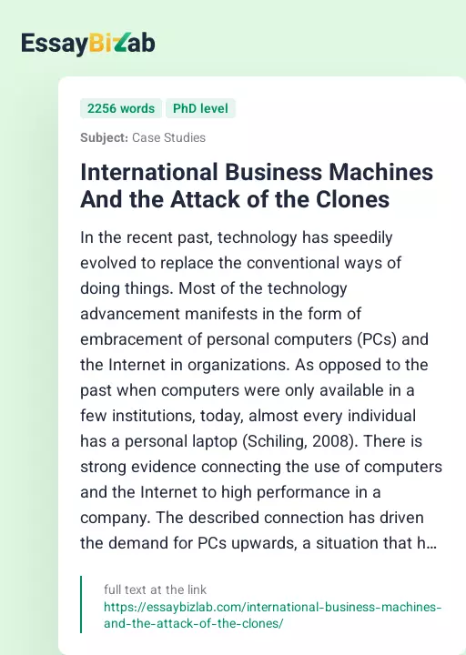 International Business Machines And the Attack of the Clones - Essay Preview