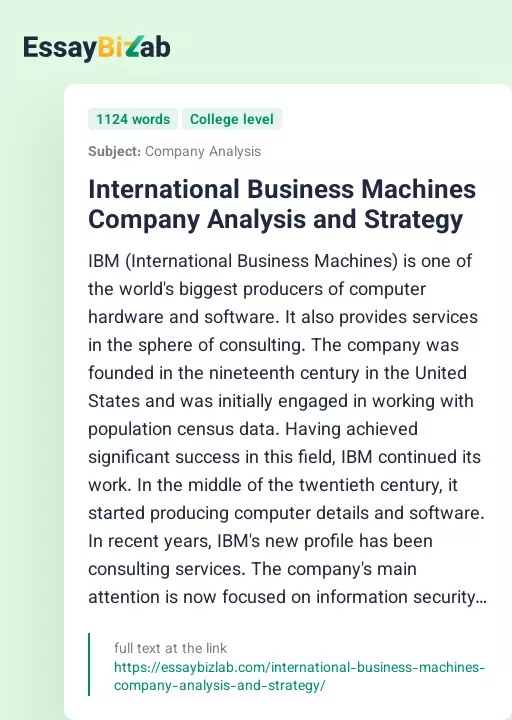 International Business Machines Company Analysis and Strategy - Essay Preview