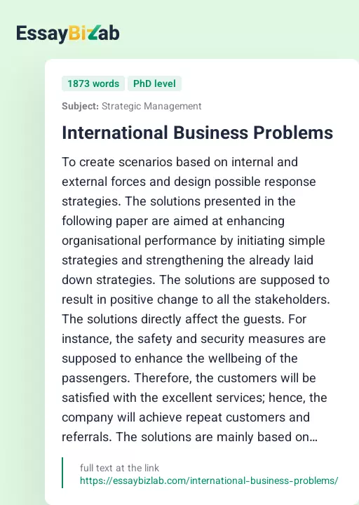 International Business Problems - Essay Preview