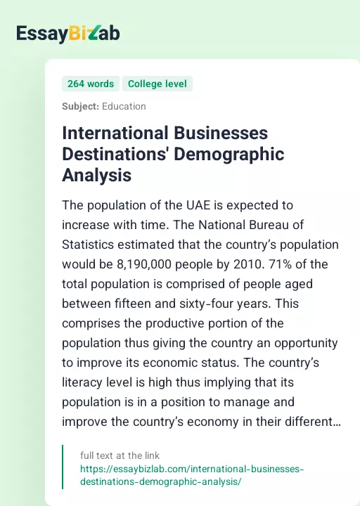 International Businesses Destinations' Demographic Analysis - Essay Preview