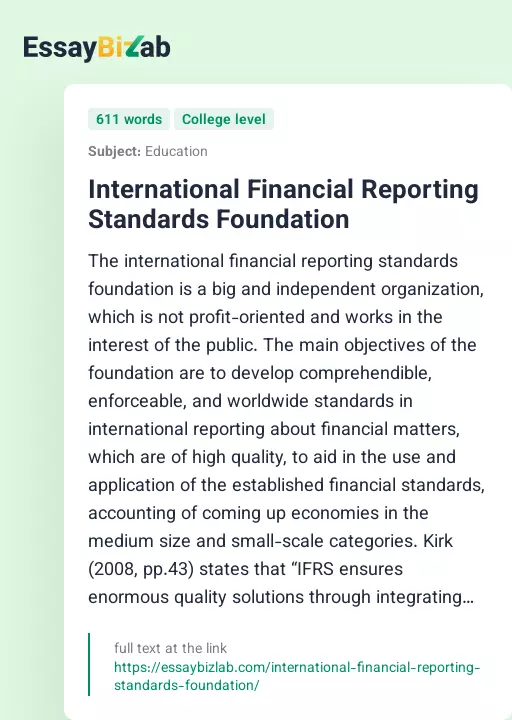 International Financial Reporting Standards Foundation - Essay Preview