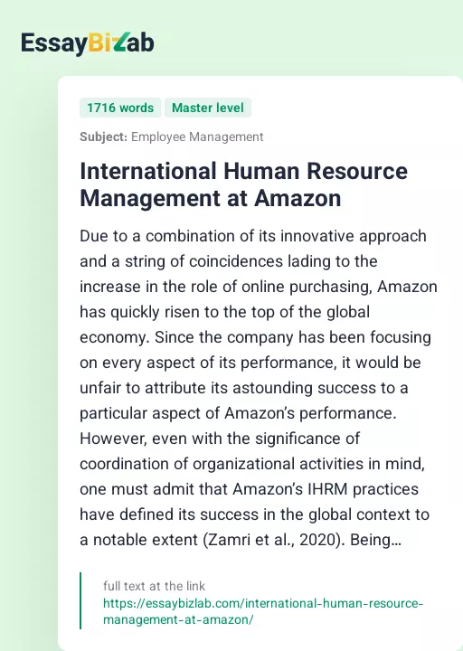 International Human Resource Management at Amazon - Essay Preview