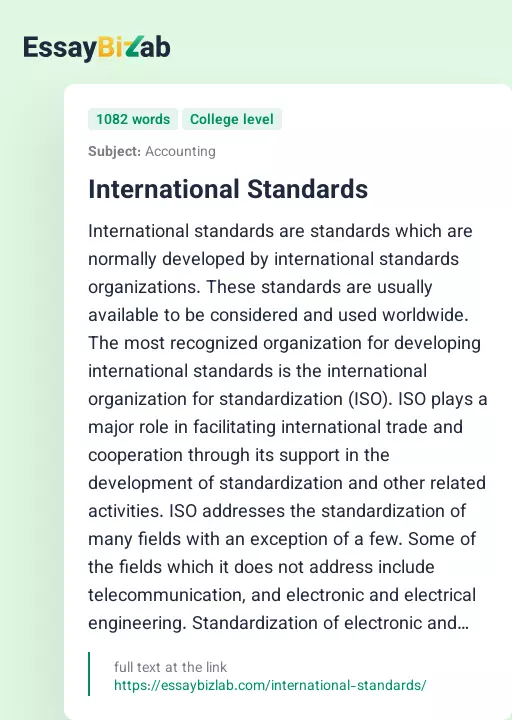 International Standards - Essay Preview