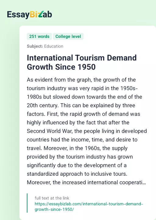 International Tourism Demand Growth Since 1950 - Essay Preview