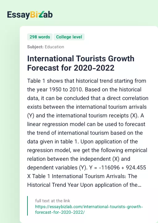 International Tourists Growth Forecast for 2020-2022 - Essay Preview