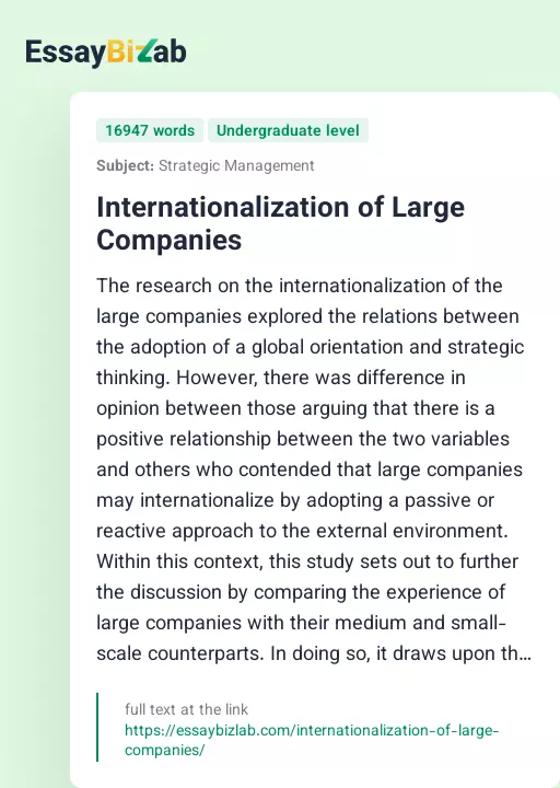 Internationalization of Large Companies - Essay Preview