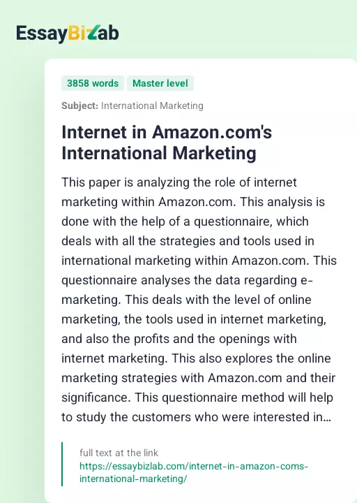 Internet in Amazon.com's International Marketing - Essay Preview