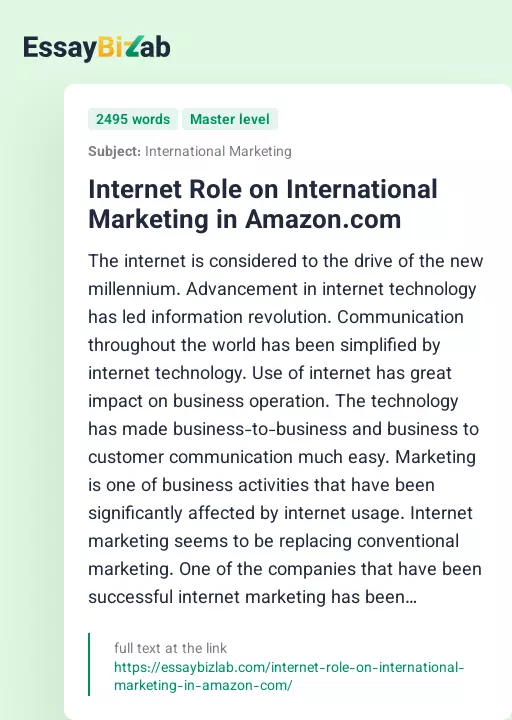 Internet Role on International Marketing in Amazon.com - Essay Preview