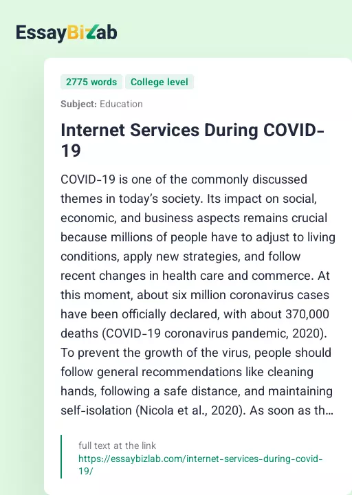 Internet Services During COVID-19 - Essay Preview