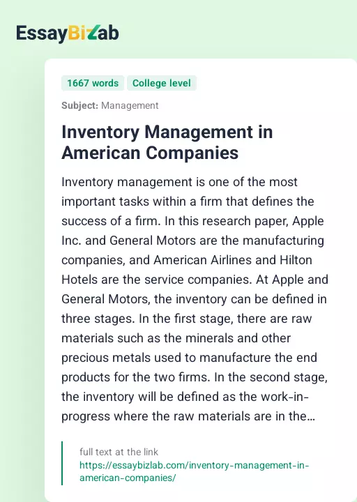 Inventory Management in American Companies - Essay Preview