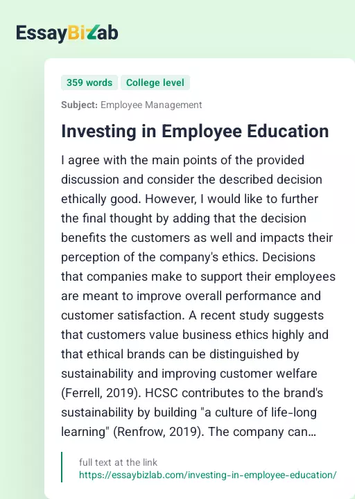 Investing in Employee Education - Essay Preview