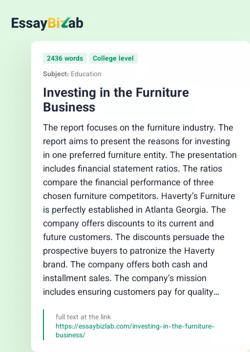 Investing in the Furniture Business - Essay Preview