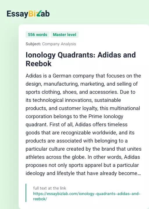 Ionology Quadrants: Adidas and Reebok - Essay Preview