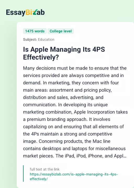 Is Apple Managing Its 4PS Effectively? - Essay Preview