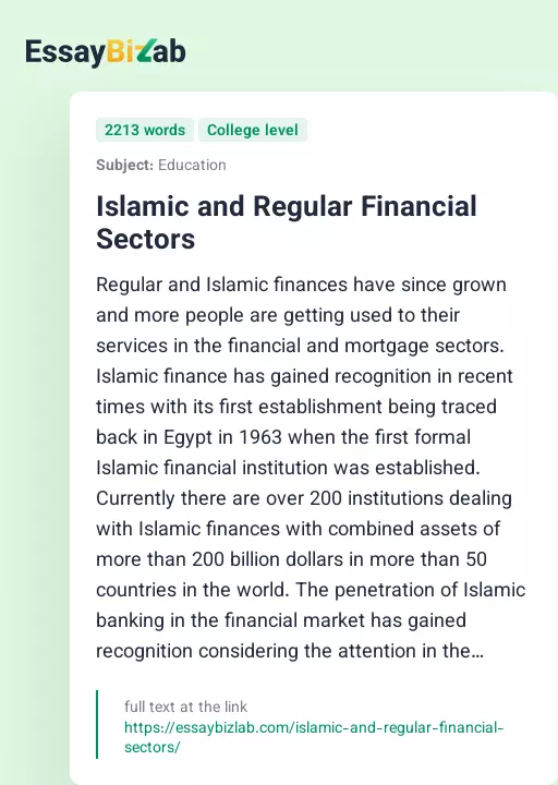 Islamic and Regular Financial Sectors - Essay Preview