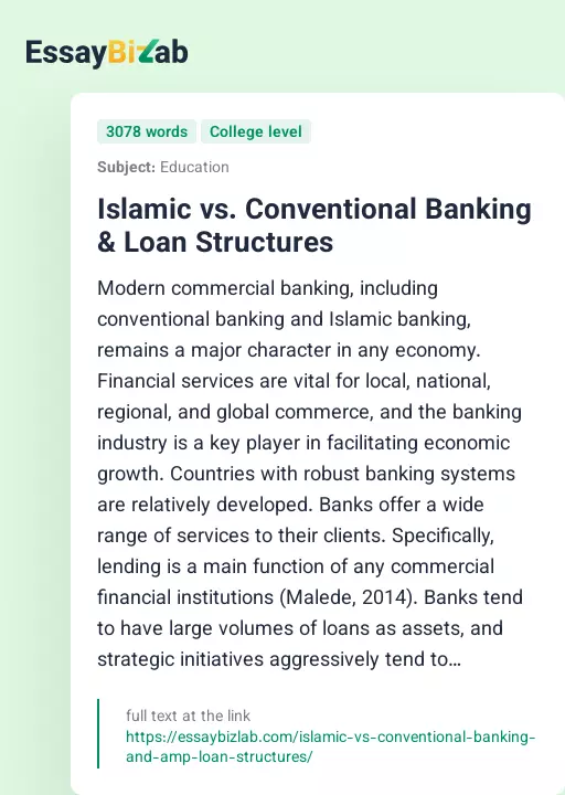 Islamic vs. Conventional Banking & Loan Structures - Essay Preview