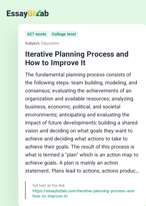 Iterative Planning Process and How to Improve It - Essay Preview