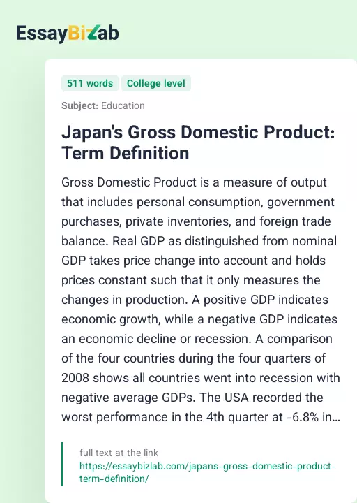 Japan's Gross Domestic Product: Term Definition - Essay Preview