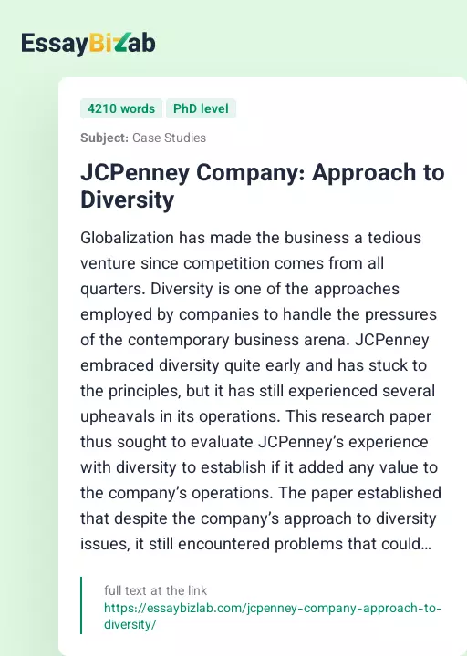 JCPenney Company: Approach to Diversity - Essay Preview