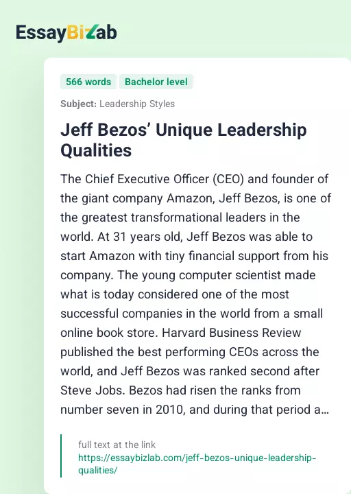 Jeff Bezos’ Unique Leadership Qualities - Essay Preview