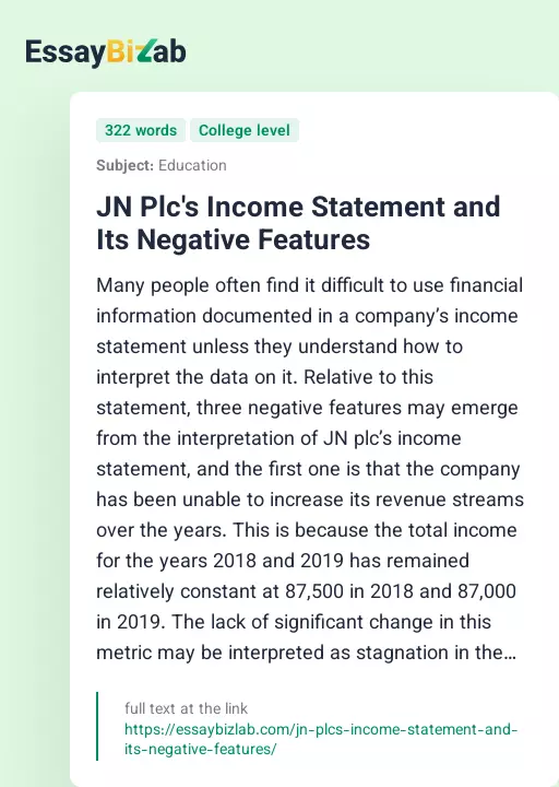 JN Plc's Income Statement and Its Negative Features - Essay Preview
