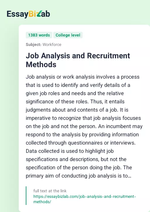 Job Analysis and Recruitment Methods - Essay Preview