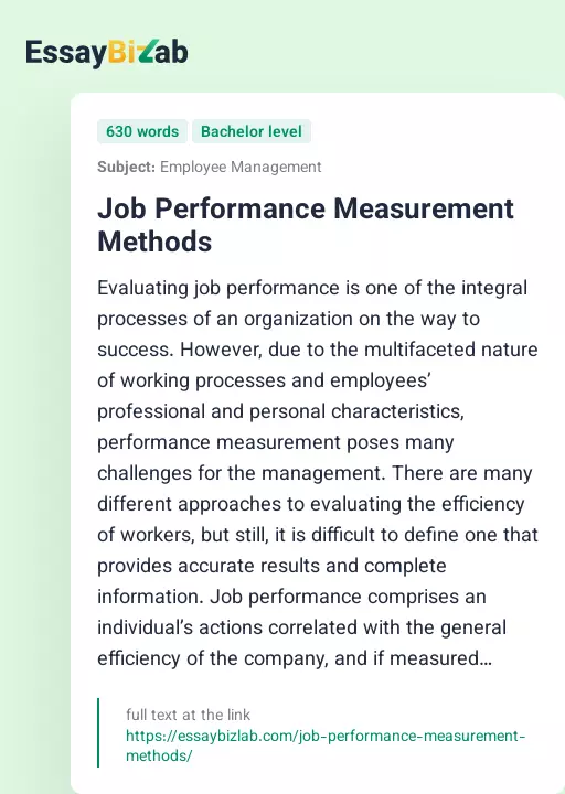 Job Performance Measurement Methods - Essay Preview