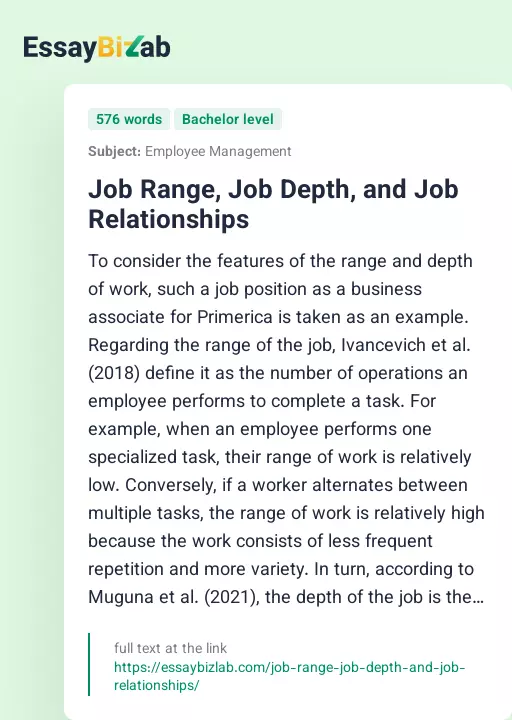 Job Range, Job Depth, and Job Relationships - Essay Preview