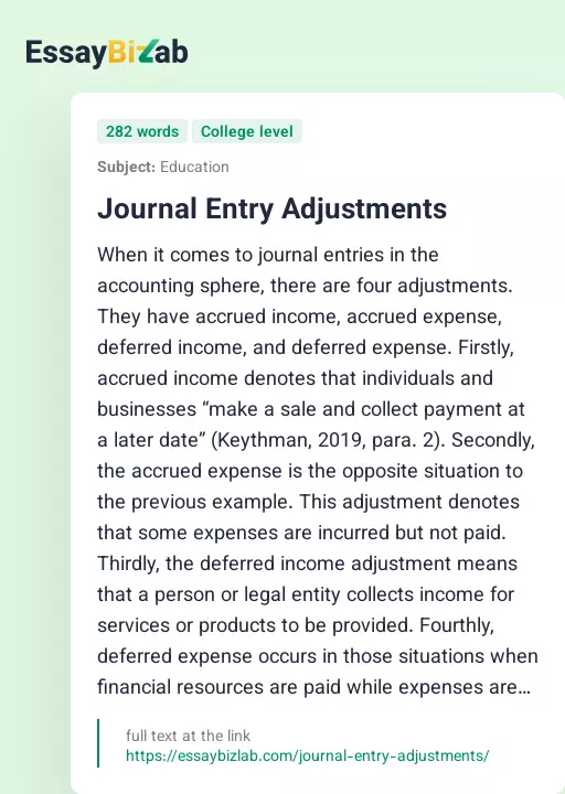 Journal Entry Adjustments - Essay Preview