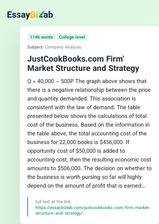 JustCookBooks.com Firm' Market Structure and Strategy - Essay Preview